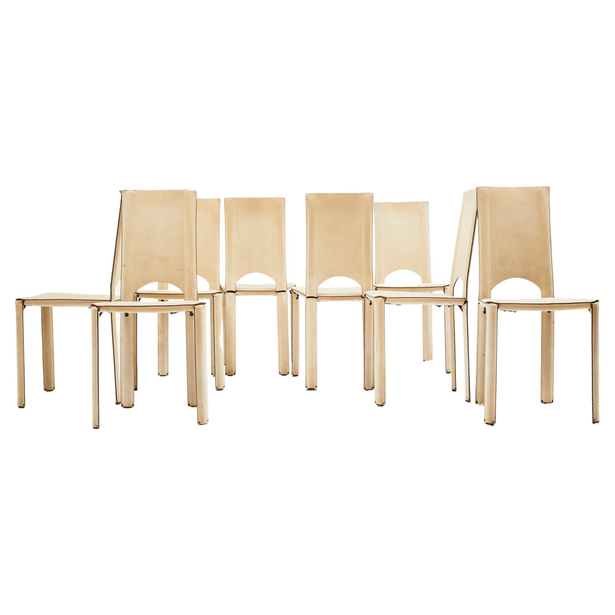 Set of Eight Mid-century Dining Chairs in White Leather by Mario Bellini, Brazil