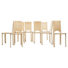 Set of Eight Mid-century Dining Chairs in White Leather by Mario Bellini, Brazil