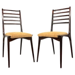 Vintage Mid-Century Modern Set of two Chairs in Hardwood & Beige Linen by Carlo Hauner