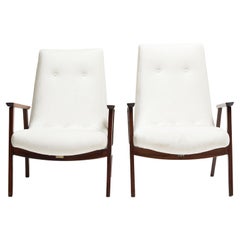 Retro Mid-Century Modern Armchairs in Hardwood & White Suede by Gelli, ci 1960, Brazil