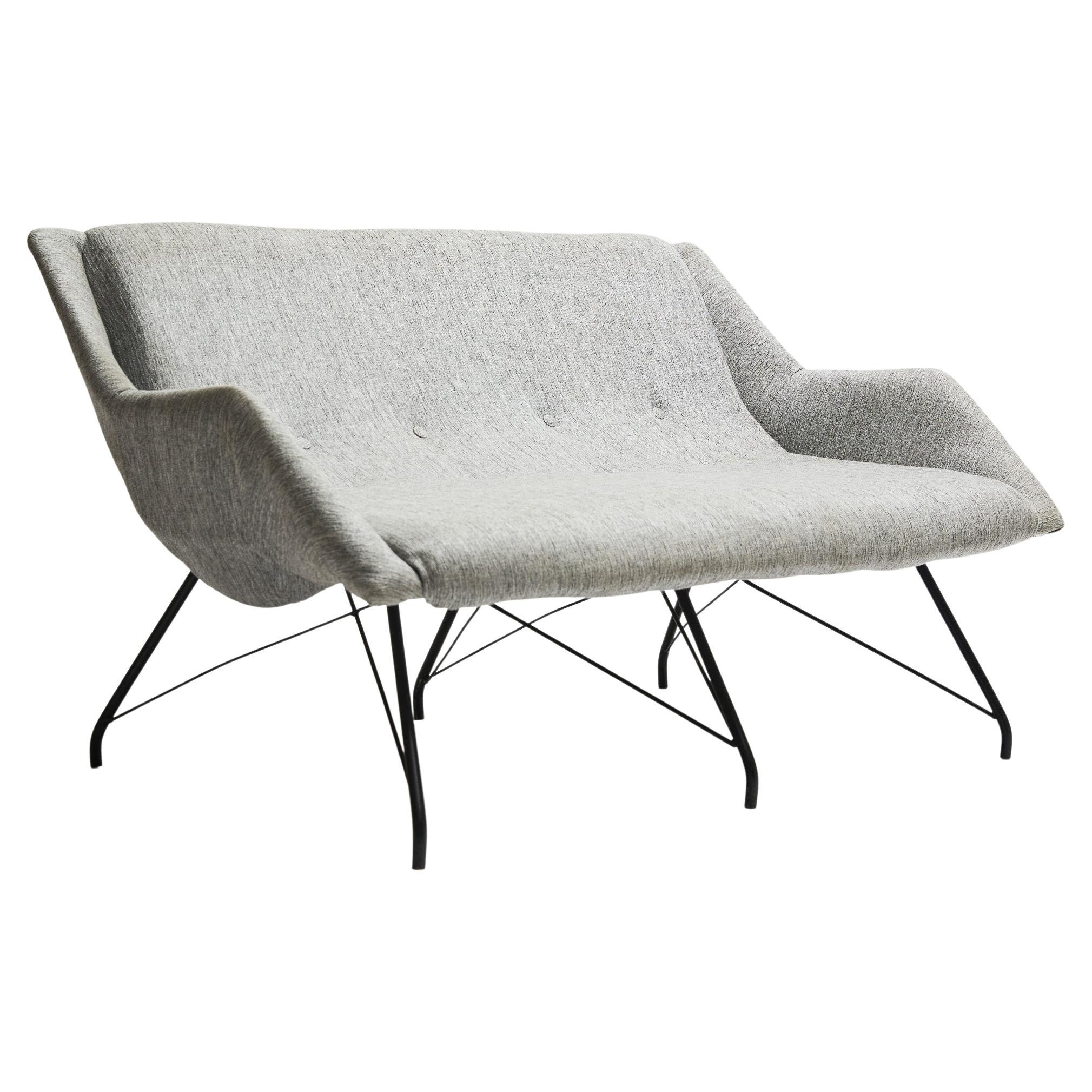 Midcentury Modern Loveseat in Iron and Grey Fabric by Carlo Hauner, Brazil  1955 For Sale at 1stDibs