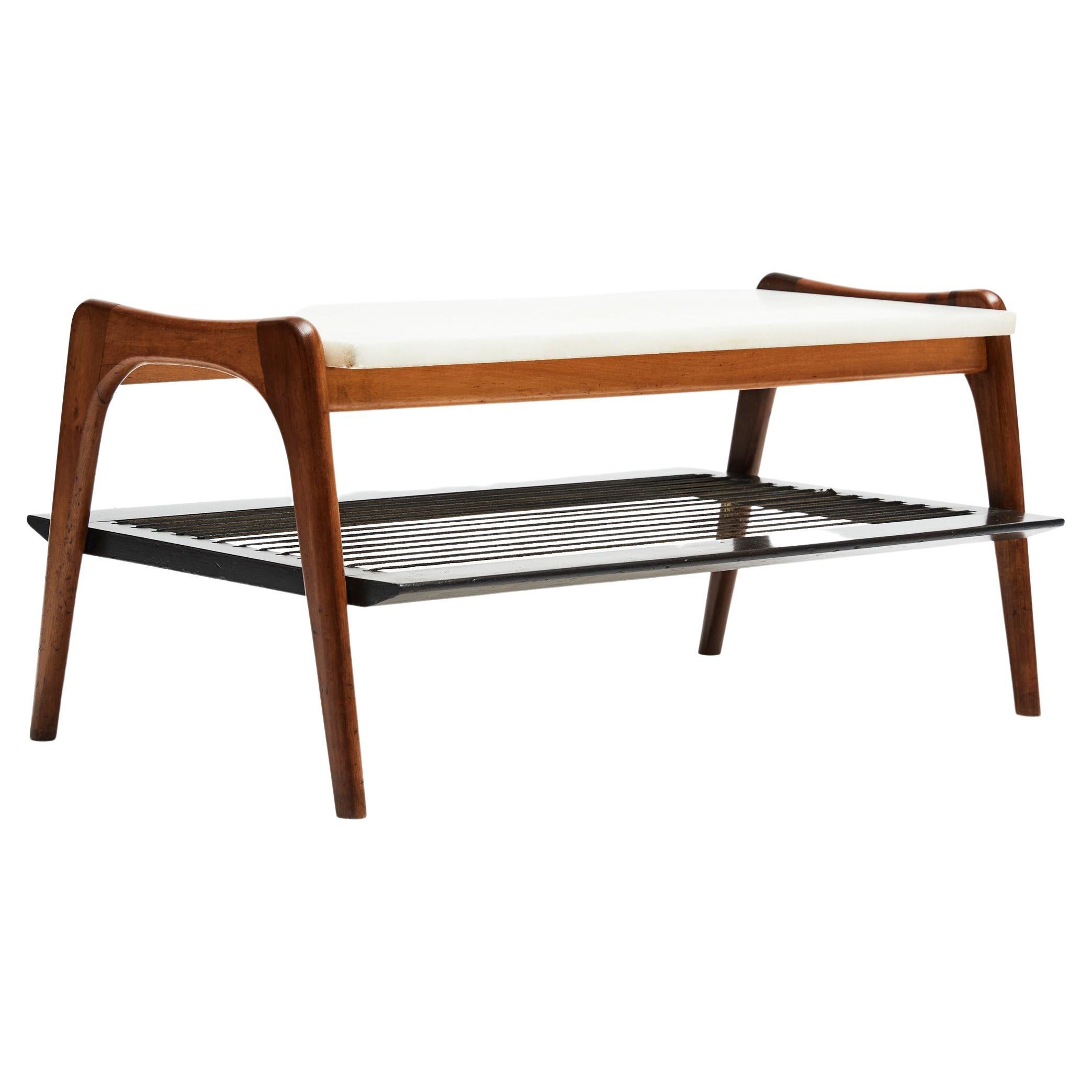 Brazilian Modern Coffee Table in Hardwood & Marble by Moveis Bergamo, 1950’s For Sale