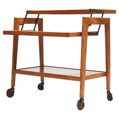Midcentury Modern Bar Cart in Hardwood & Brass by Ming Moveis, Brazil, 1950's
