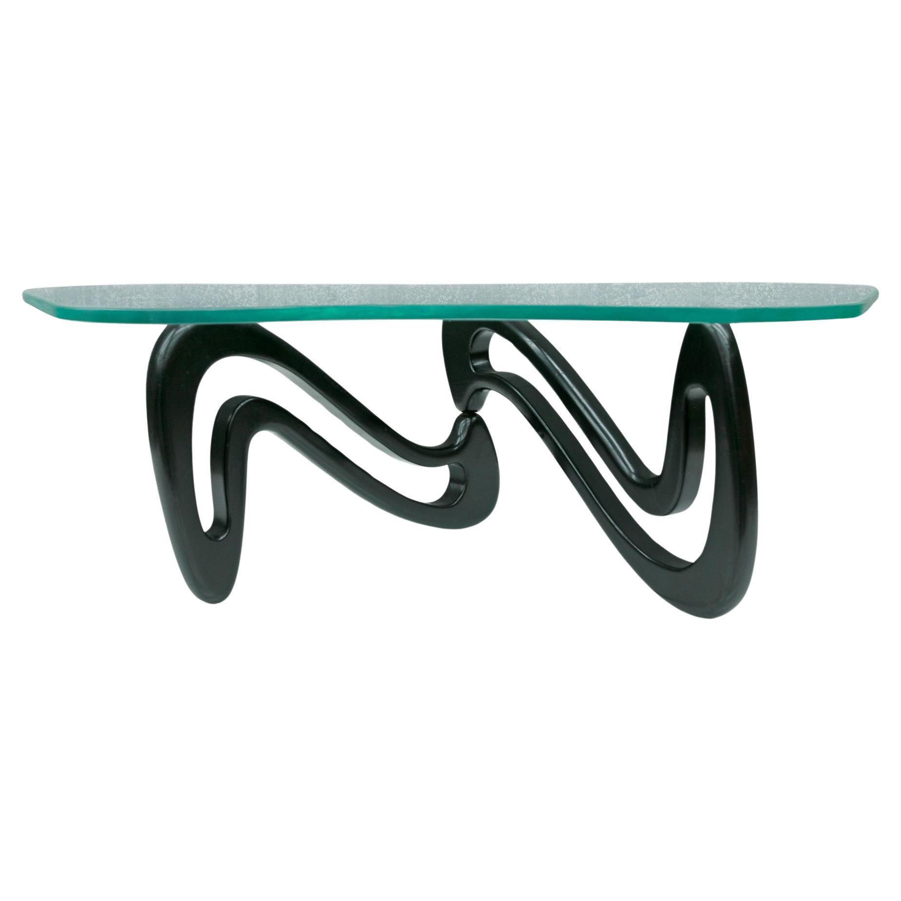 Table basse moderne brésilienne Acqua en bois et verre, Giuseppe Scapinelli, 1955 en vente