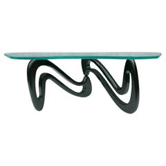 Mesa de centro moderna brasileña "Acqua" de madera y cristal, Giuseppe Scapinelli, 1955