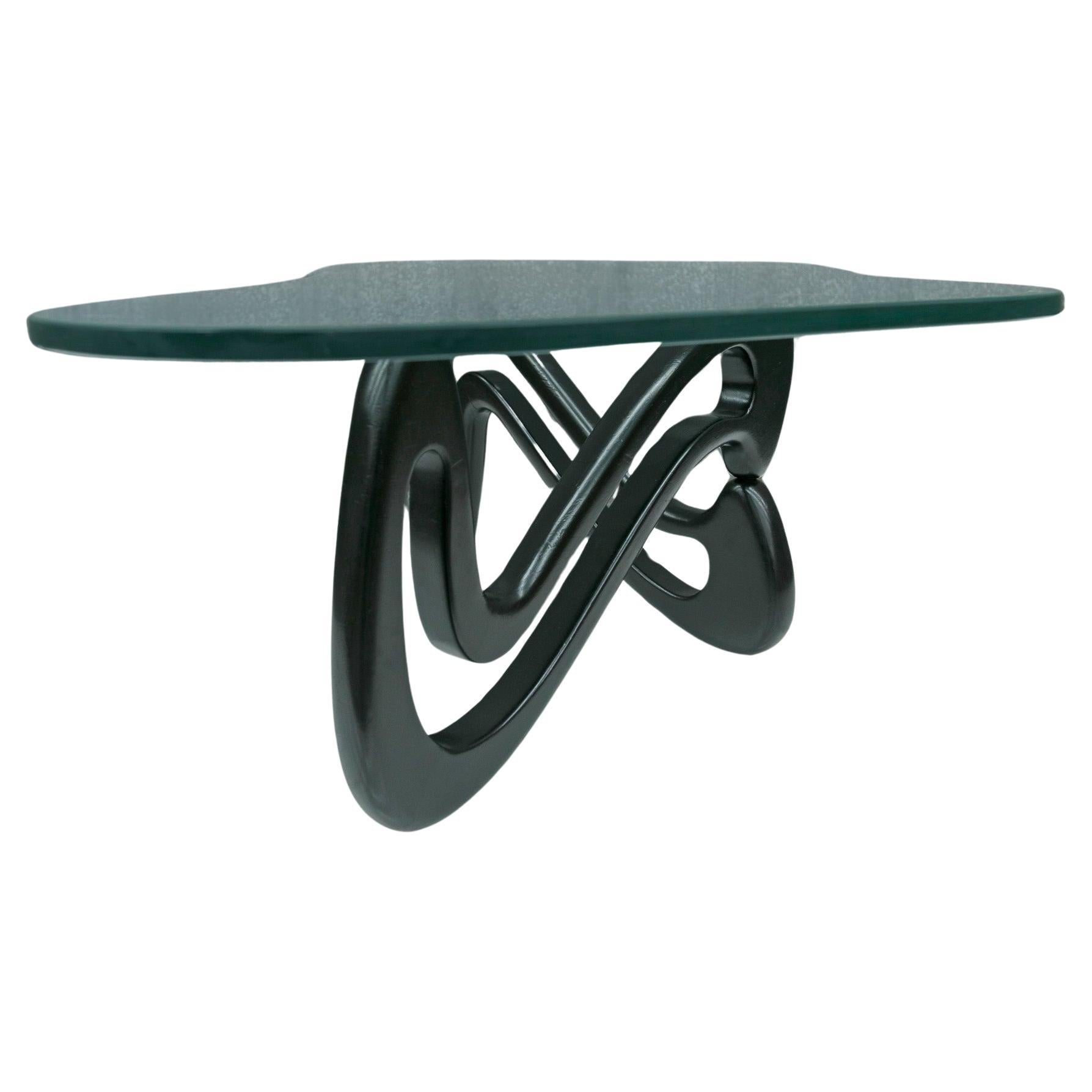 Brazilian Modern Coffee Table Acqua in Ebony Wood & Glass by G.Scapinelli, 1950s For Sale