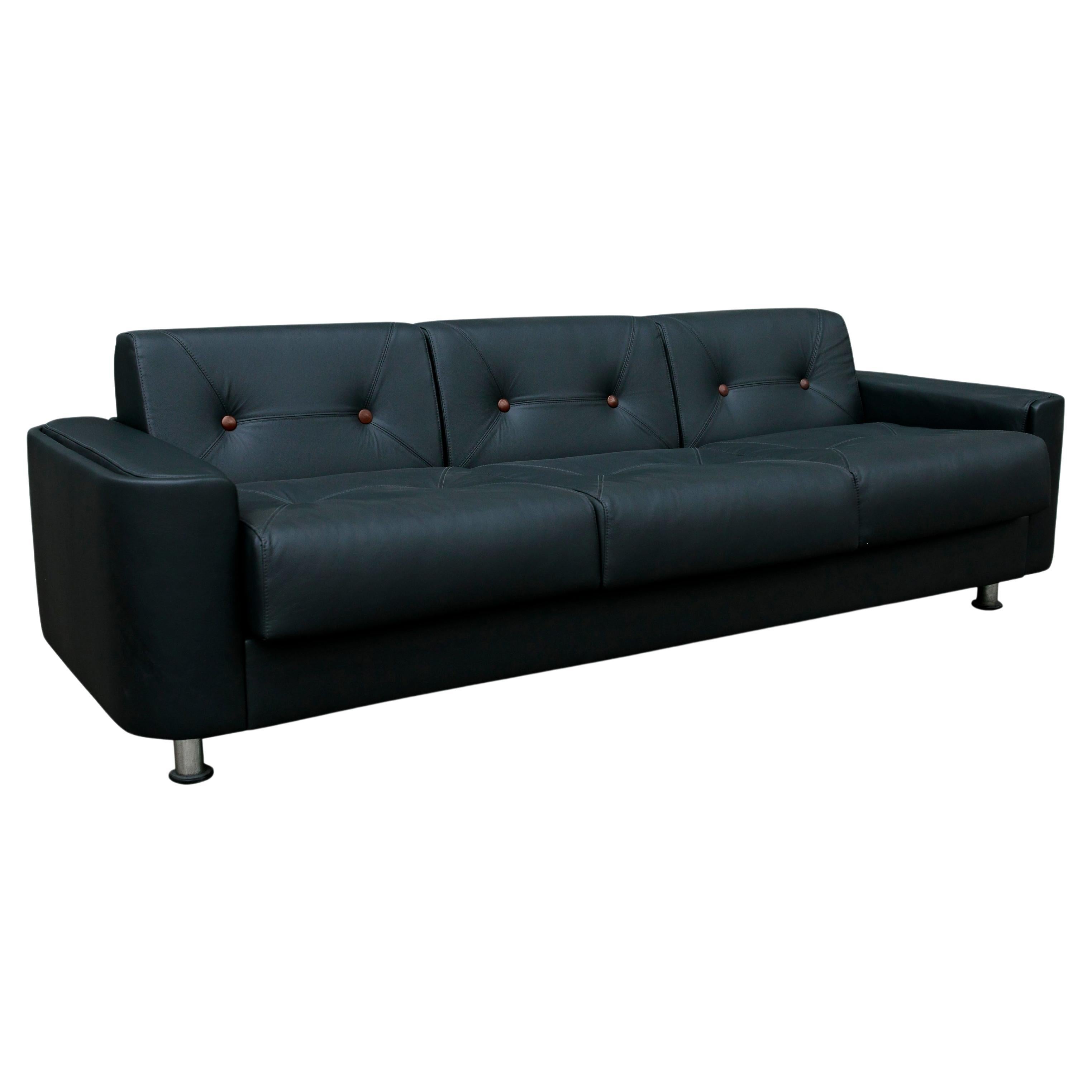Mid-Century Modern Sofa in Black Leather & Wood by Jorge Zalszupin, Brazil, 1970 For Sale