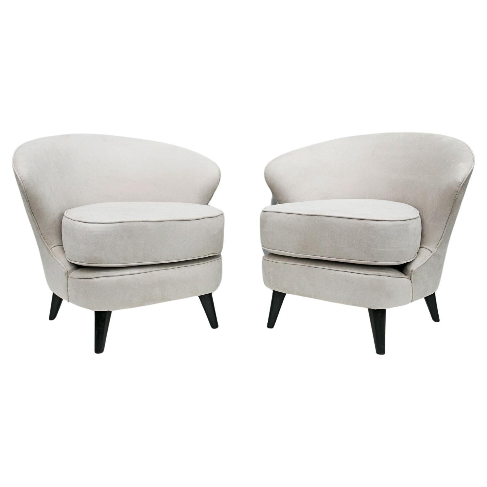 Brazilian Modern Armchairs in Hardwood & Grey Velvet by Joaquim Tenreiro Brazil For Sale