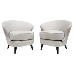Brazilian Modern Armchairs in Hardwood & Grey Velvet by Joaquim Tenreiro Brazil