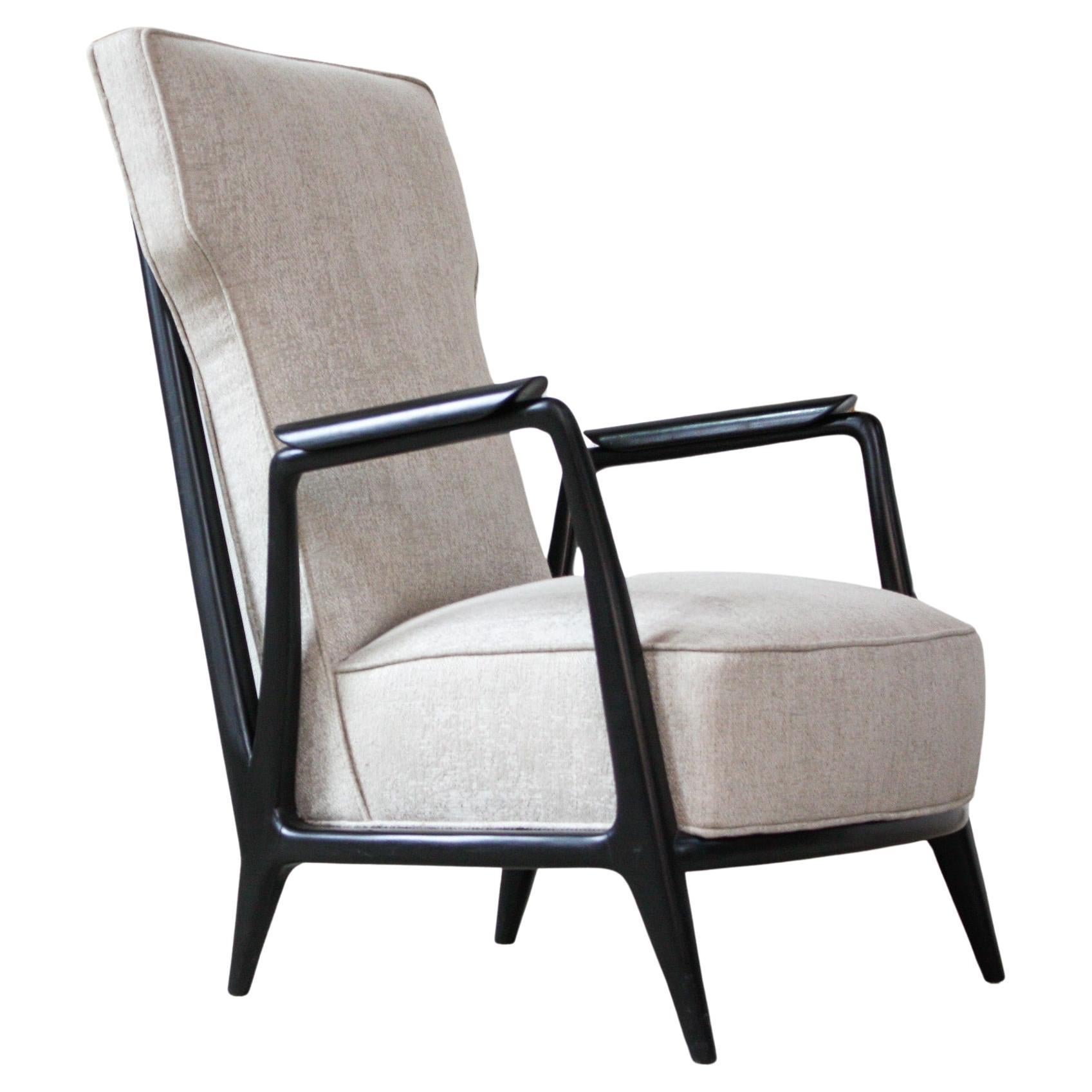 Mid-Century Modern Armchair in Hardwood & Grey Fabric, Scapinelli, 1950’s Brazil