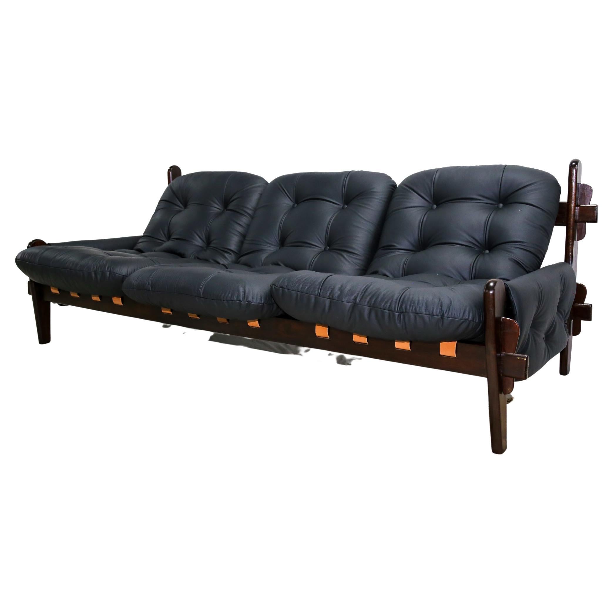 Mid-Century Modern Sofa in Hardwood & Leather by Jean Gillon, 1970, Brazil For Sale
