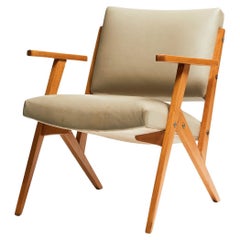 Brazilian Modern Armchair in Wood & Mint Faux Leather, Jose Zanine Caldas, 1950s