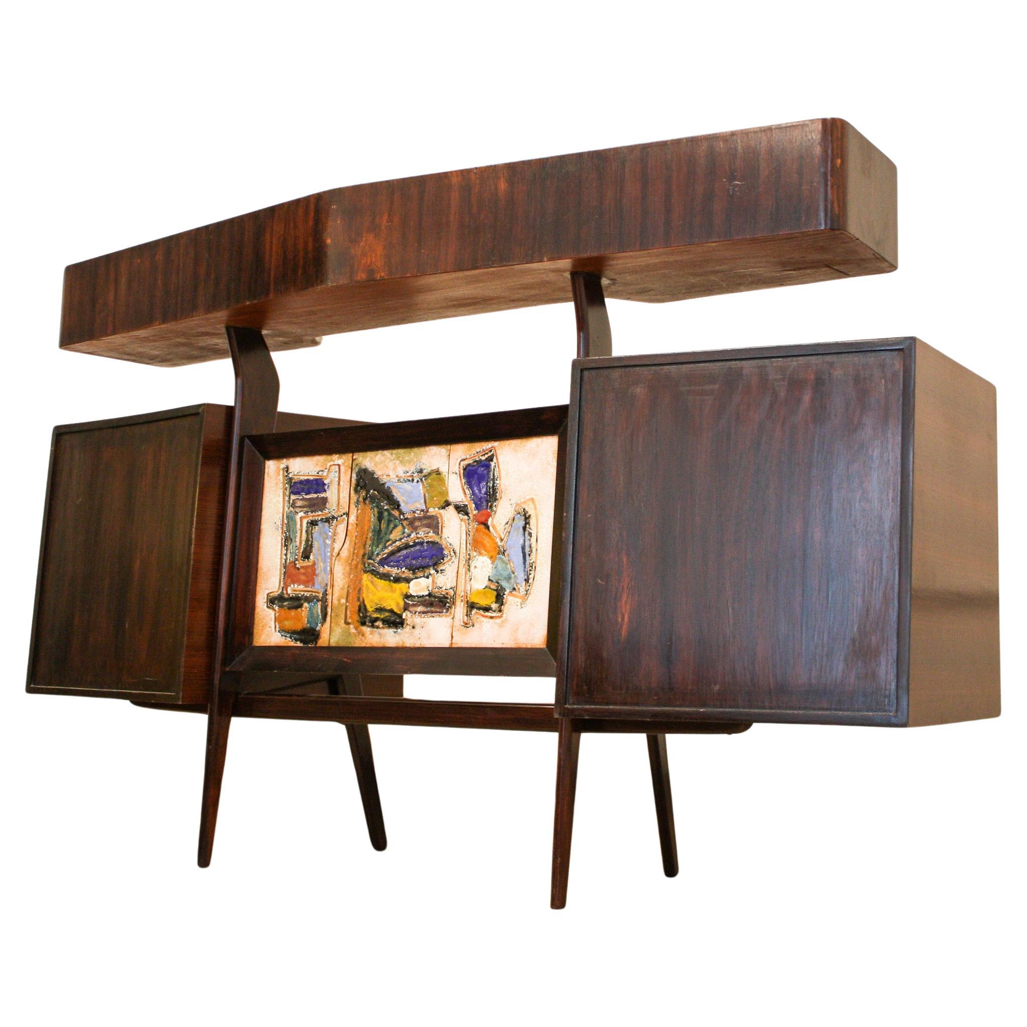 Brazilian Modern Hand Painted Bar in Hardwood by G. Scapinelli, 1950s, Brazil For Sale