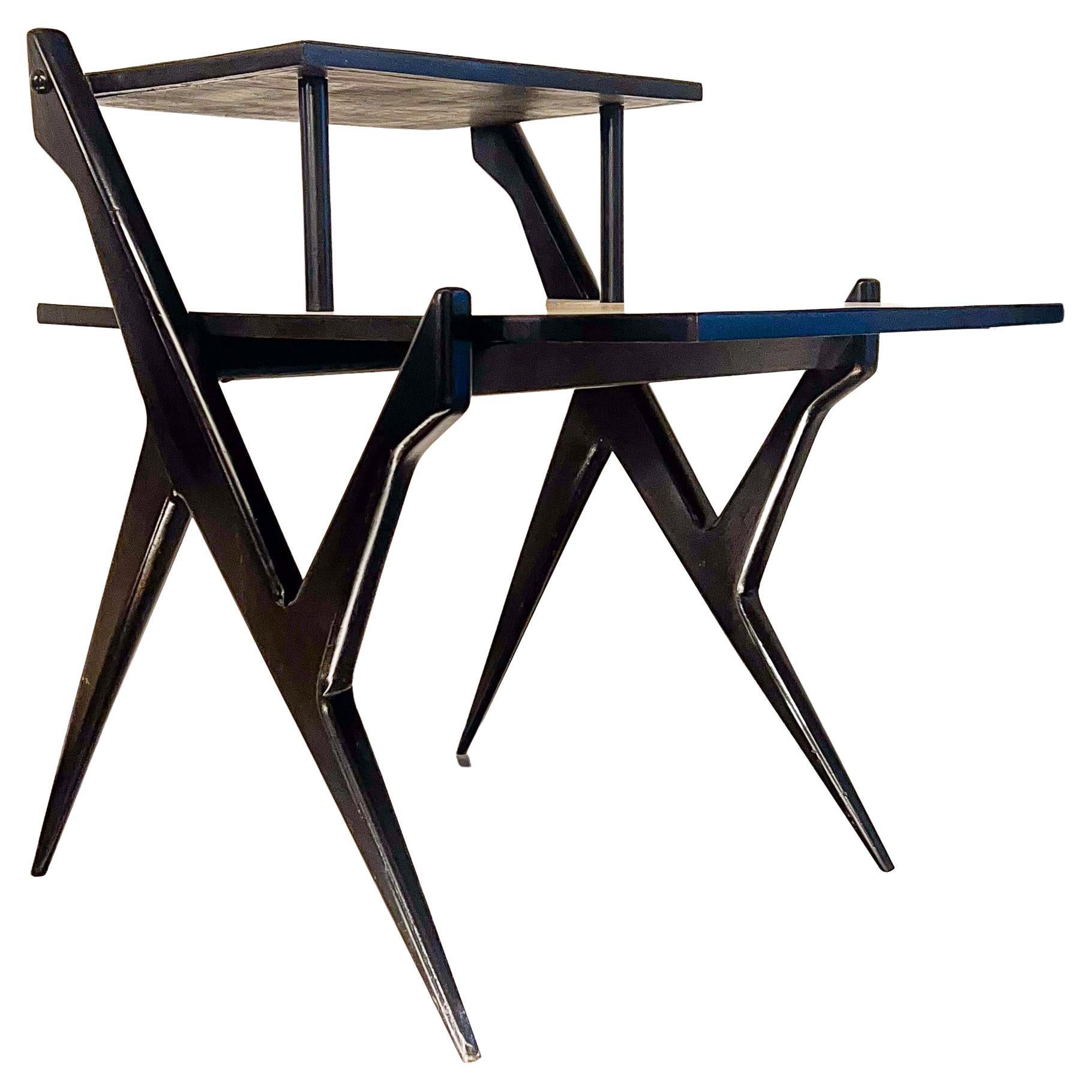 Brazilian Mid-Century Modern Phone Table in Wood, Black & White, 1950s, Brazil For Sale