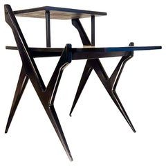 Used Mid-Century Modern Phone Table in Wood, Black & White, 1950s, Brazil
