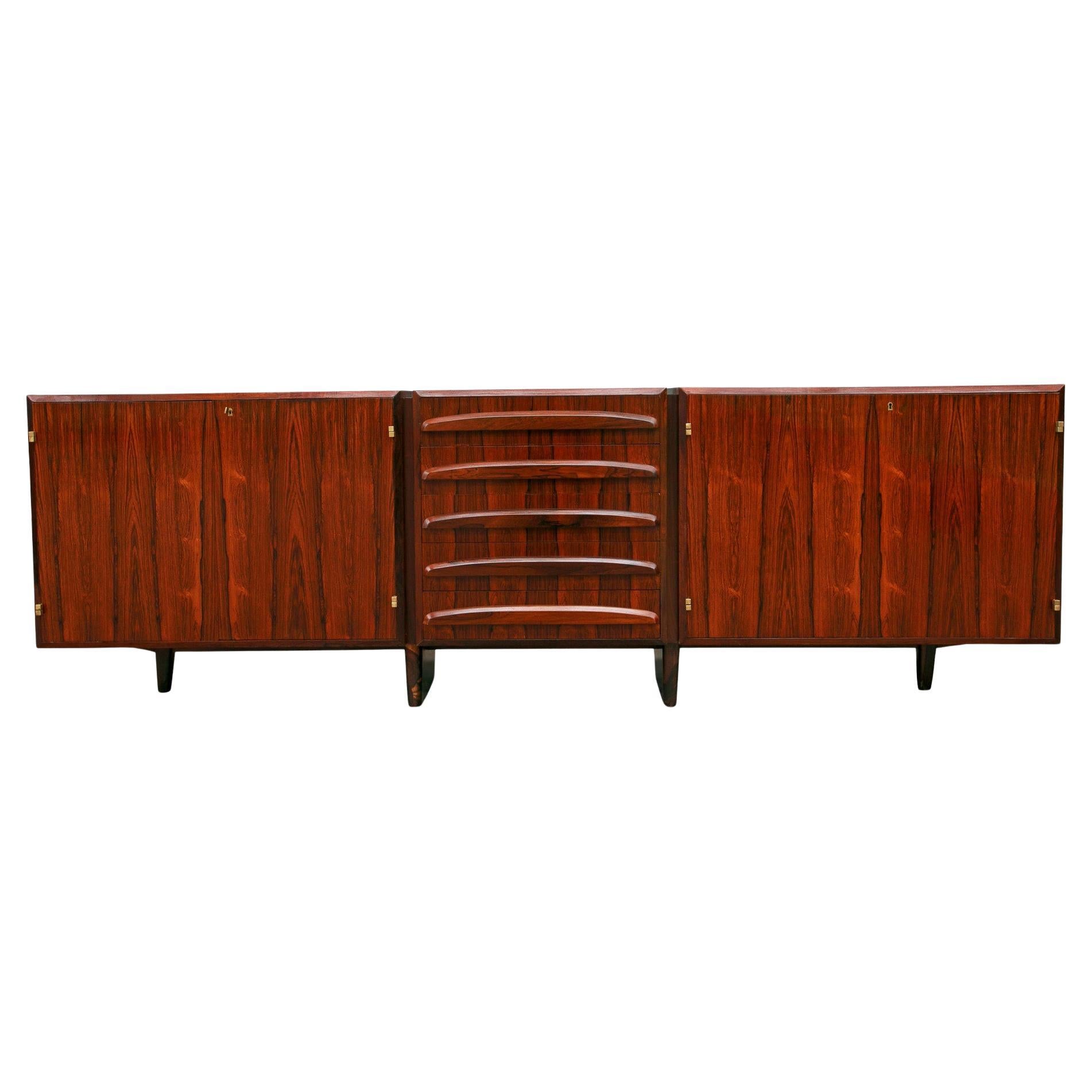 Brazilian Modern Credenza in Hardwood & Brass Handles, Jean Gillon, 1960s