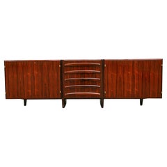 Brazilian Modern Credenza in Hardwood & Brass Handles, Jean Gillon, 1960s