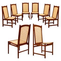 Set of 8 Brazilian Modern High-Back Dining Chairs in Cerejeira & Cane, Celina