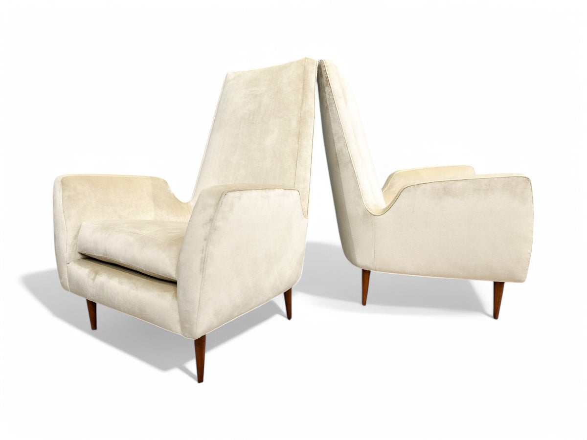 Mid-Century Modern Armchairs in Hardwood & Velvet by Giuseppe Scapinelli, Brazil