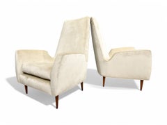 Fauteuils modernes du milieu du siècle en bois dur et velours de Giuseppe Scapinelli, Brésil