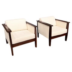 Mid-Century Modern Pair of Armchairs in Hardwood & Bouclé, Fatima, c. 1960