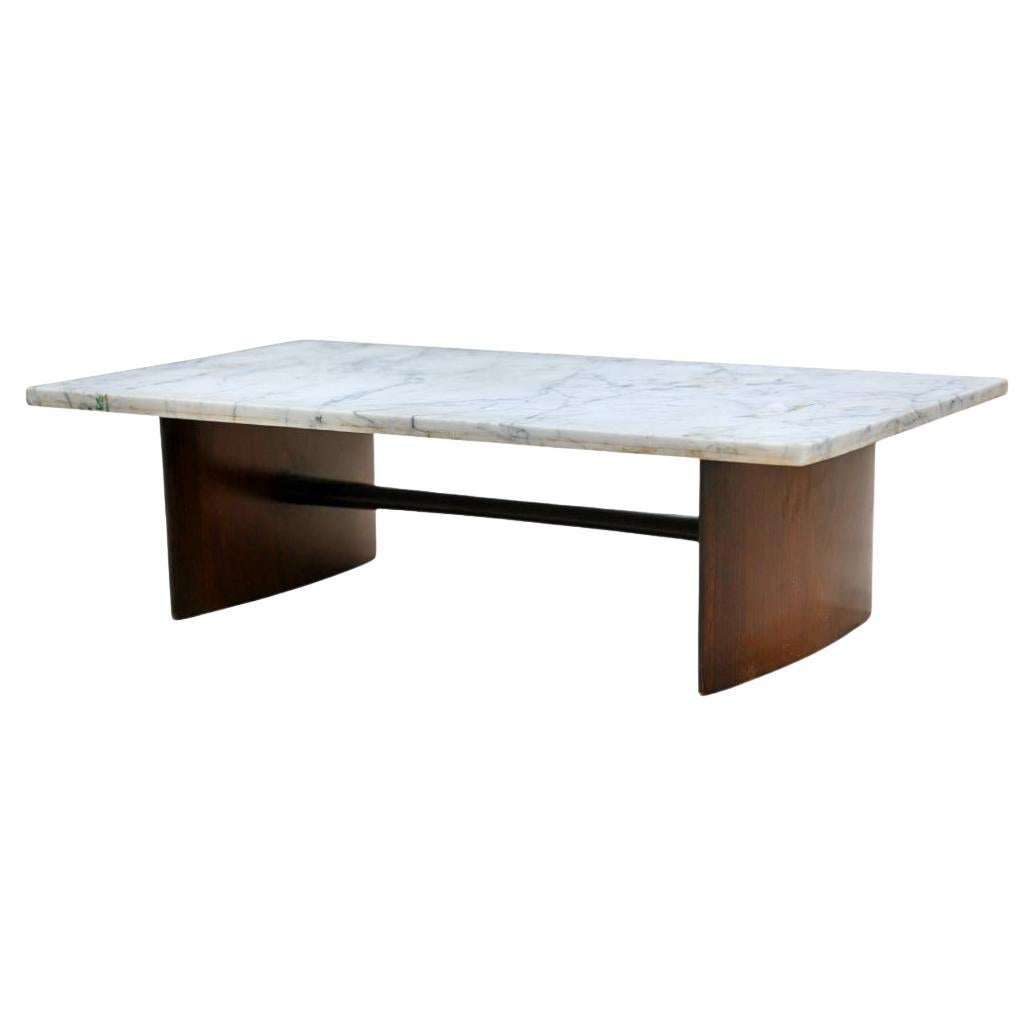 Moderner brasilianischer Couchtisch aus Hartholz und Marmor, Joaquim Tenreiro, 1950er Jahre
