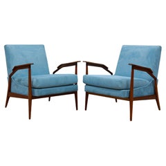 Vintage Mid Century Modern Armchairs in Hardwood and Fabric by Giuseppe Scapinelli, Braz