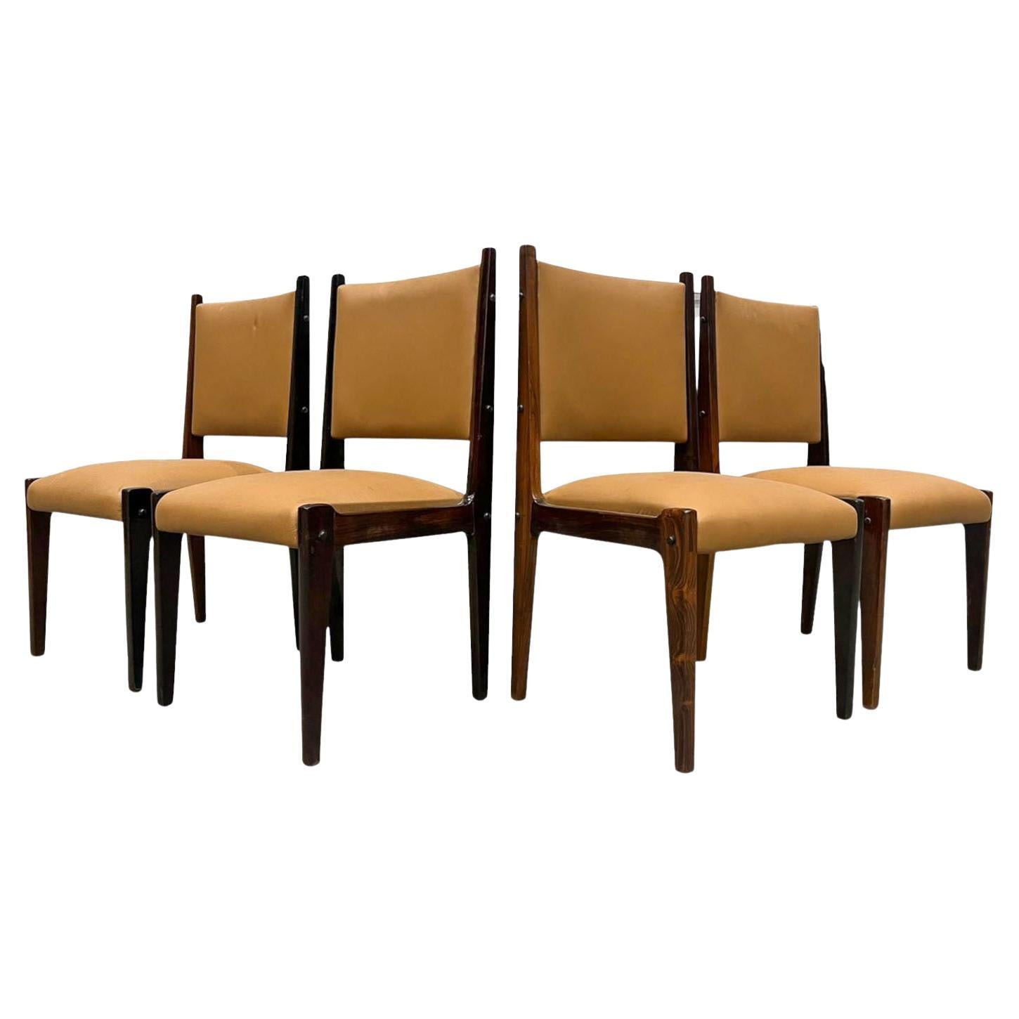4 Dining Chairs in Hardwood & Leather by Sergio Rodrigues, Brazil , 1960
