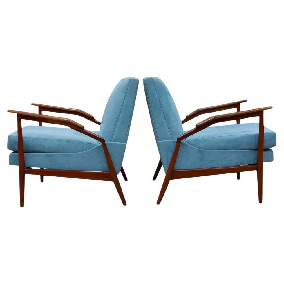 Brazilian Modern Armchairs in Hardwood & Fabric by Giuseppe Scapinelli, 1950s