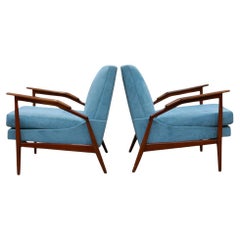 Sillones modernos brasileños en madera dura y tela de Giuseppe Scapinelli, años 50