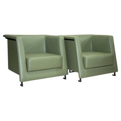 Paire de fauteuils modernes brésiliens en cuir vert, Geraldo de Barros, vers 1970