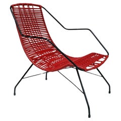 Sillón moderno de mediados de siglo en cuerda sintética roja y hierro de Forma, años 50