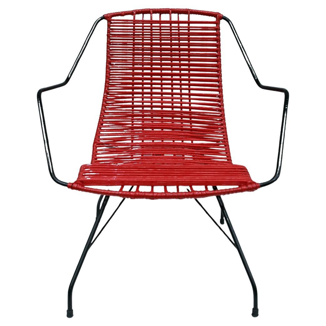 Mid-Century moderno Poltrona moderna di metà secolo in corda sintetica rossa e ferro di Forma, anni '50 in vendita