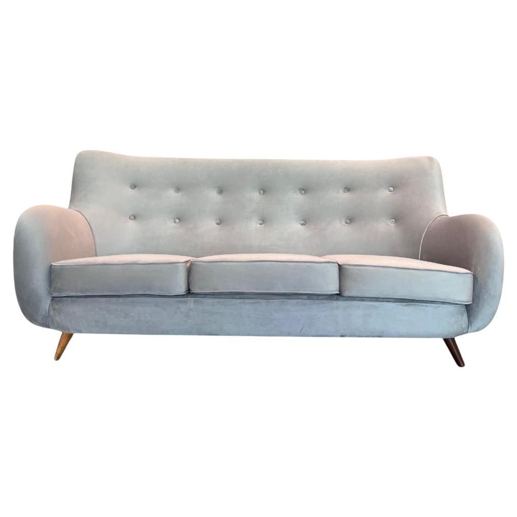 Brazilian Modern Sofa in Hardwood & Ultra Suede by Giuseppe Scapinelli, c. 1950s