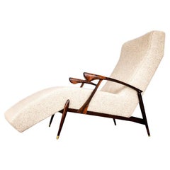 Mid-Century Modern Chaise Lounge, Hardwood & Boucle, Brazil
