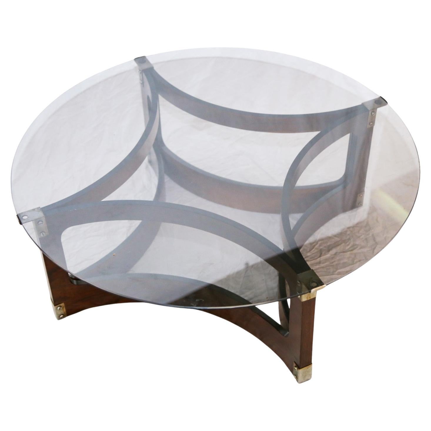 Moderner runder brasilianischer Couchtisch aus gebogenem Palisanderholz und Glas, Novo Rumo, 1960er Jahre