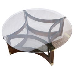 Used Brazilian Modern Round Coffee Table in Bent Rosewood 
Glass, Novo Rumo, 1960s