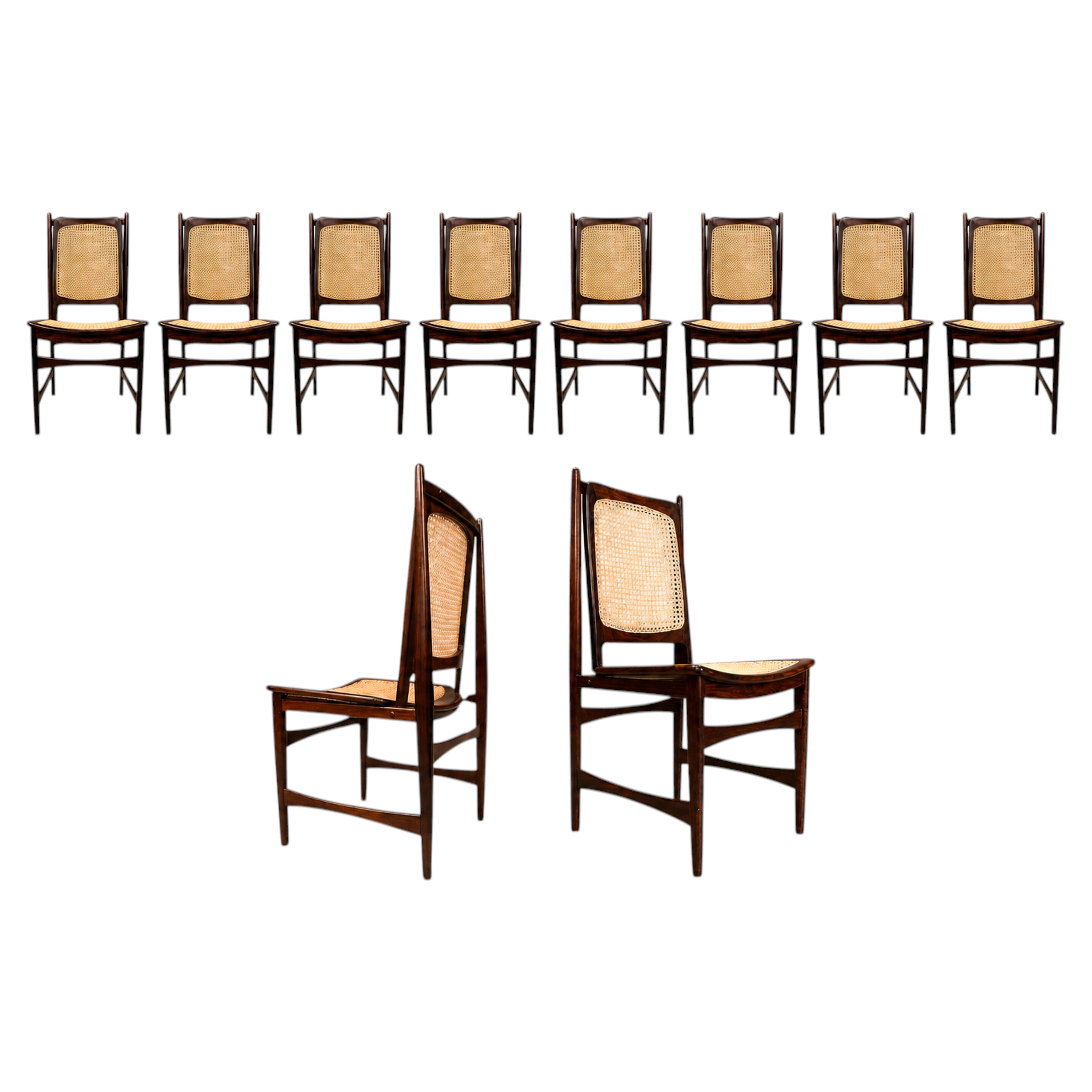 Brazilian Modern Set of Ten 1960s Dining Chairs in Rosewood, Alexandre Rapoport