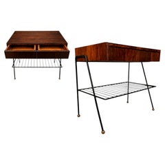 Attributed to Carlo Hauner Rosewood, Glass & Steel Side Table, Brazilian Modern