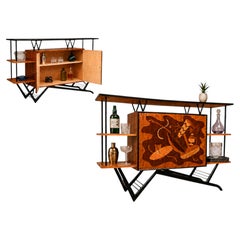 Brazilian Modern Bar in Imbuia, Roxinho & Pau Marfim with Marquetry, 1955