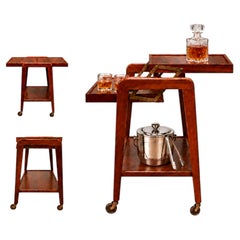 Carrito de bar de tres posiciones de Ming Móveis, en madera de imbuía y latón, estilo moderno brasileño, década de los 50