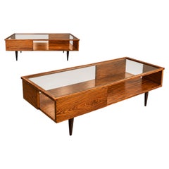 Carlo Hauner Caviuna Wood & Glass Display Coffee Table, Brazil, 1950s