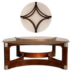 Tavolino rotondo in stile moderno brasiliano in palissandro curvato e vetro, Novo Rumo, Brasile