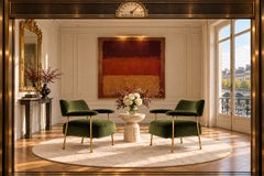 Joaquim Tenreiro's Brazilian Modern Armchairs in Aged Brass & Green Velvet, 1958