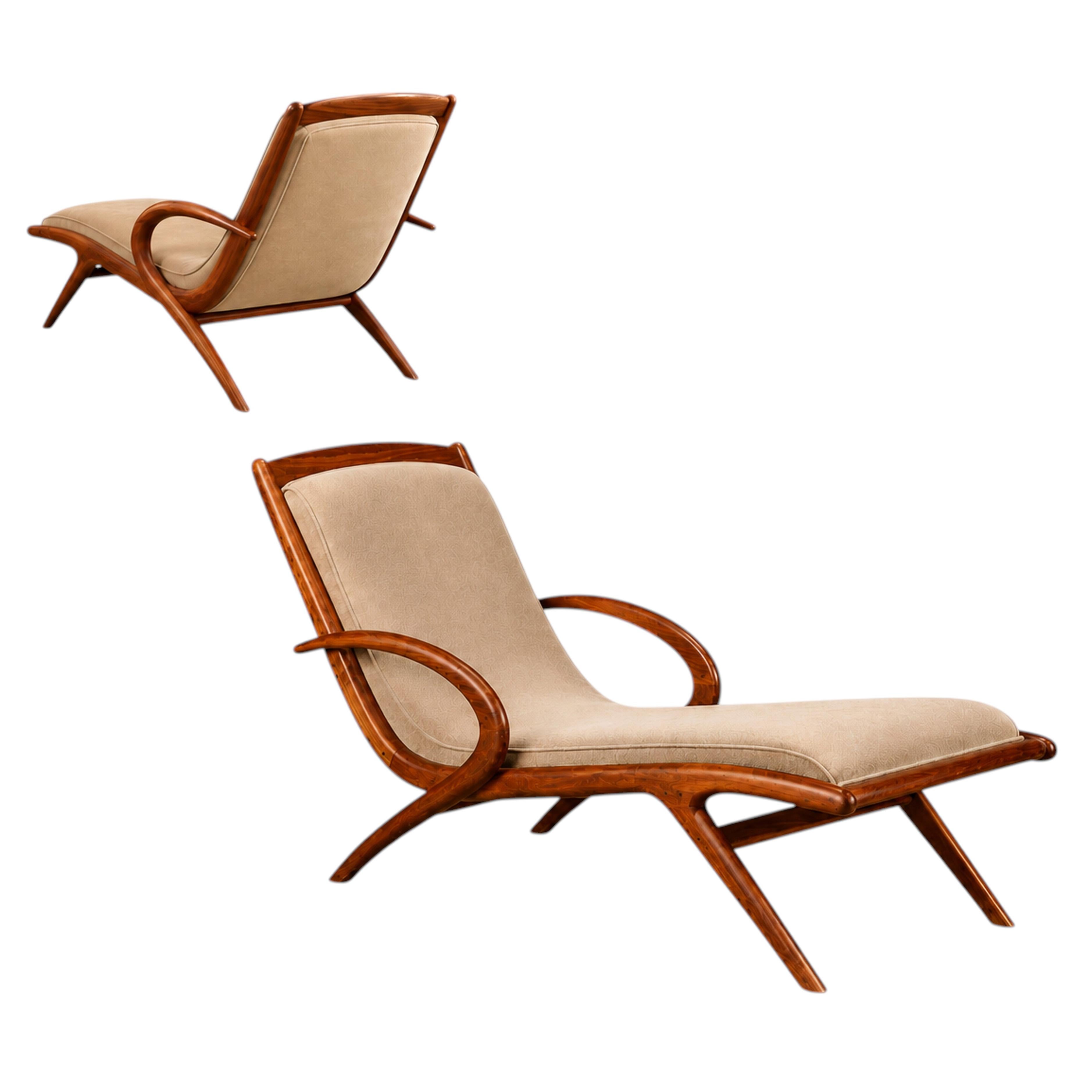 Rare Brazilian Modern Chaise Lounge in Caviúna Wood & Mohair, John Graz, 1950s