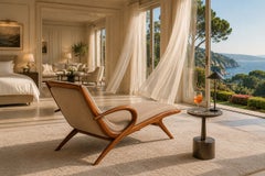 Rara chaise longue moderna brasileña de madera de caviúna y mohair, de John Graz, década de los 50