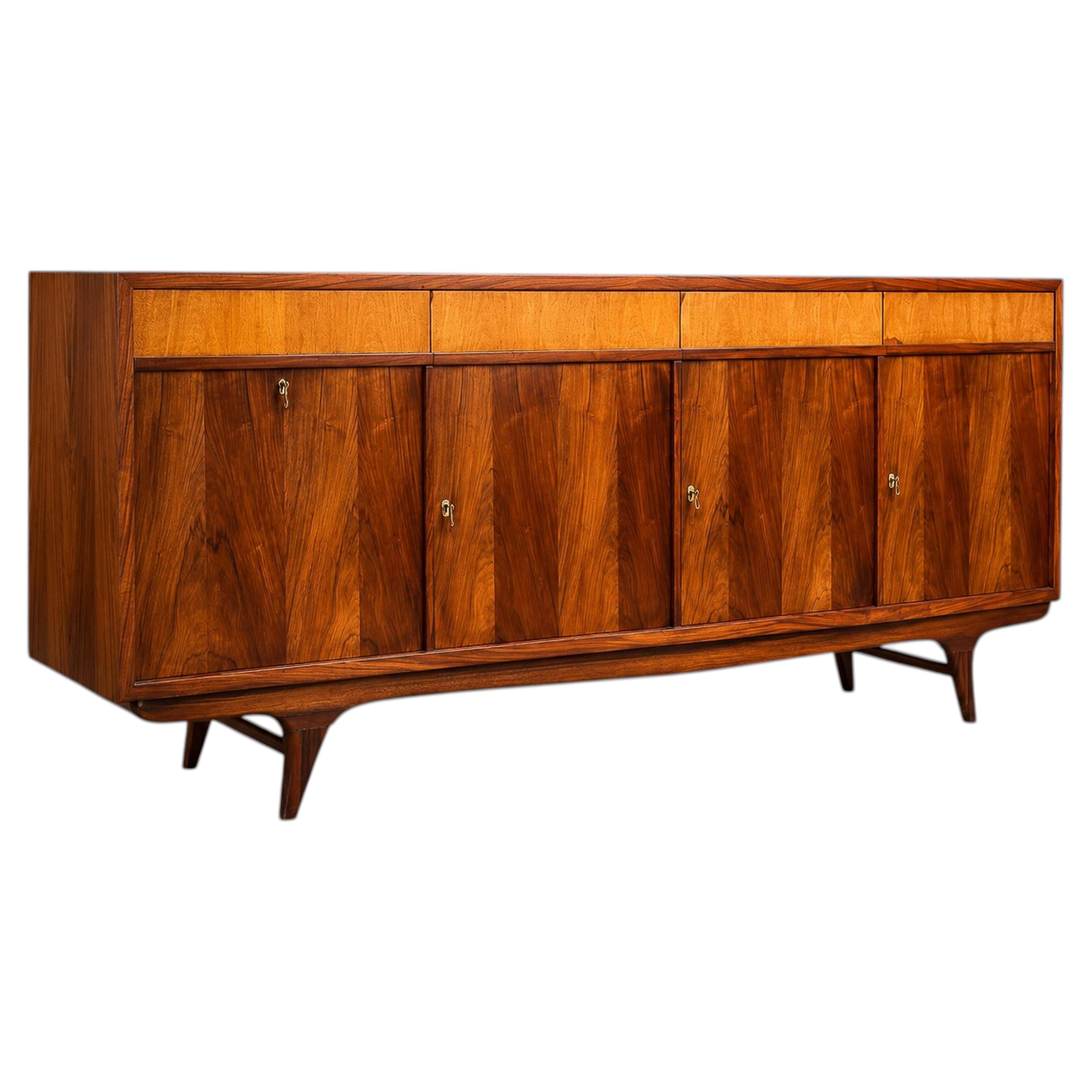 Brazilian Modern Four-Door, Four-Drawer Caviúna Credenza with Drop-Front Bar, 19 For Sale
