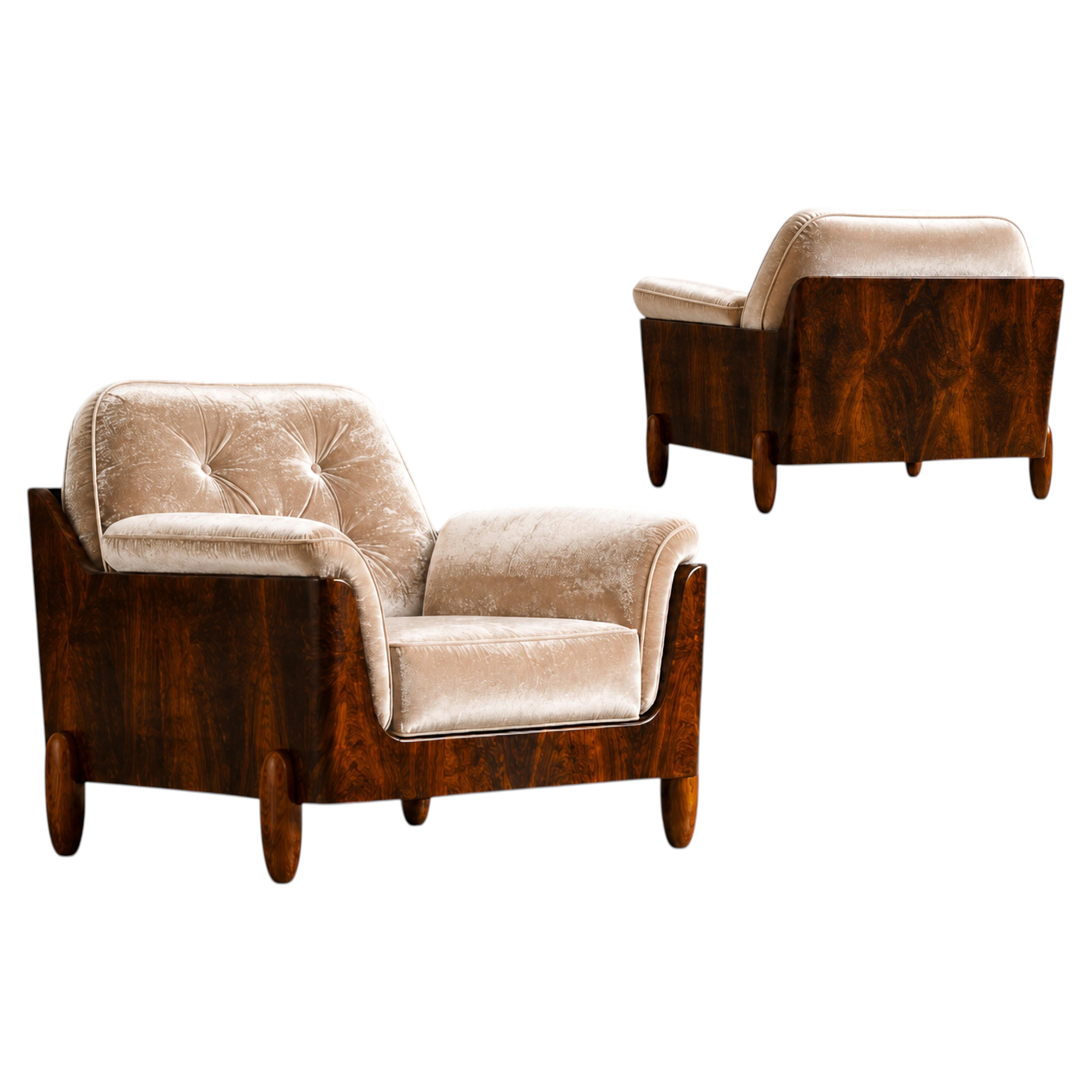Pair of Brazilian Modern Armchairs in Rosewood & Velvet, JD Móveis, 1960s For Sale