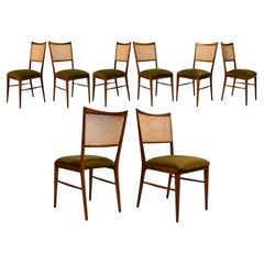 Set of 8 Brazilian Modern Chairs in Caviúna, Cane & Olive Mohair, Brazil, 1960s