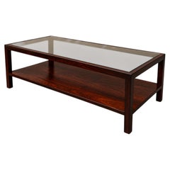 Mesa de centro moderna brasileña de dos niveles, de palisandro y cristal, «Celina», década de 1960